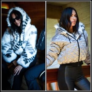Blanc Noir Galena Reversible Faux Fur Hoodie Jacket NWT
